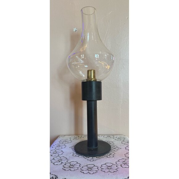 Vintage MCM Iron Spring Loaded Candle Holder Glass Shade - Picture 1 of 13